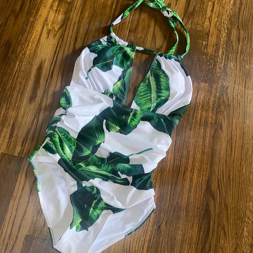 One piece Tropical palm leaf swimsuit